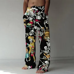 Fashion 3D digital printing skull men's bamboo fiber linen trousers street hip-hop beach leisure quick-drying dance yoga pants