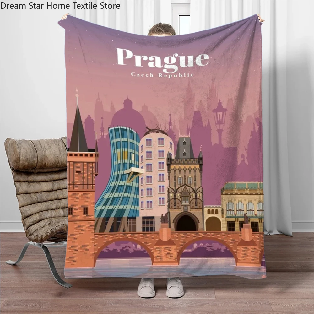 City Scenery Flannel Blanket Children Warm Soft Blanket for Sofa Bed Office Cover Blanket Suitable for Birthday Souvenir Gifts