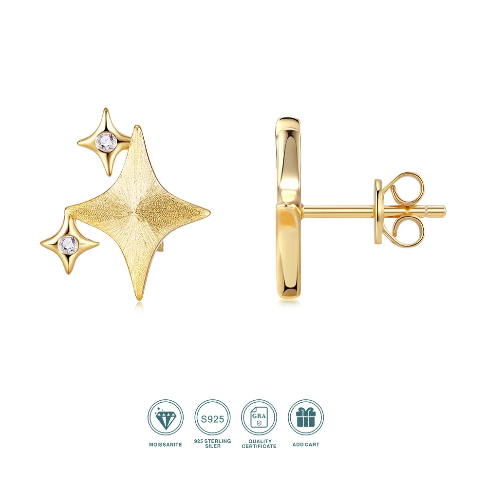 

JIUZUAN Gold Meteor Star Earrings, Diamond - Like Accent, Asymmetric Star Design, Fashion Ear Jewelry