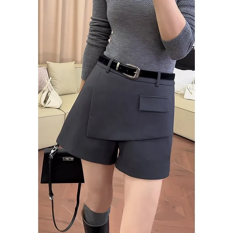 Garnitur Krótkie Spodnie-Spódnice Damskie Wiosna Jesień Nowy Styl Nieregularny Modny Wysoki Stan Wyszczuplający Casual Szerokie Nogawki