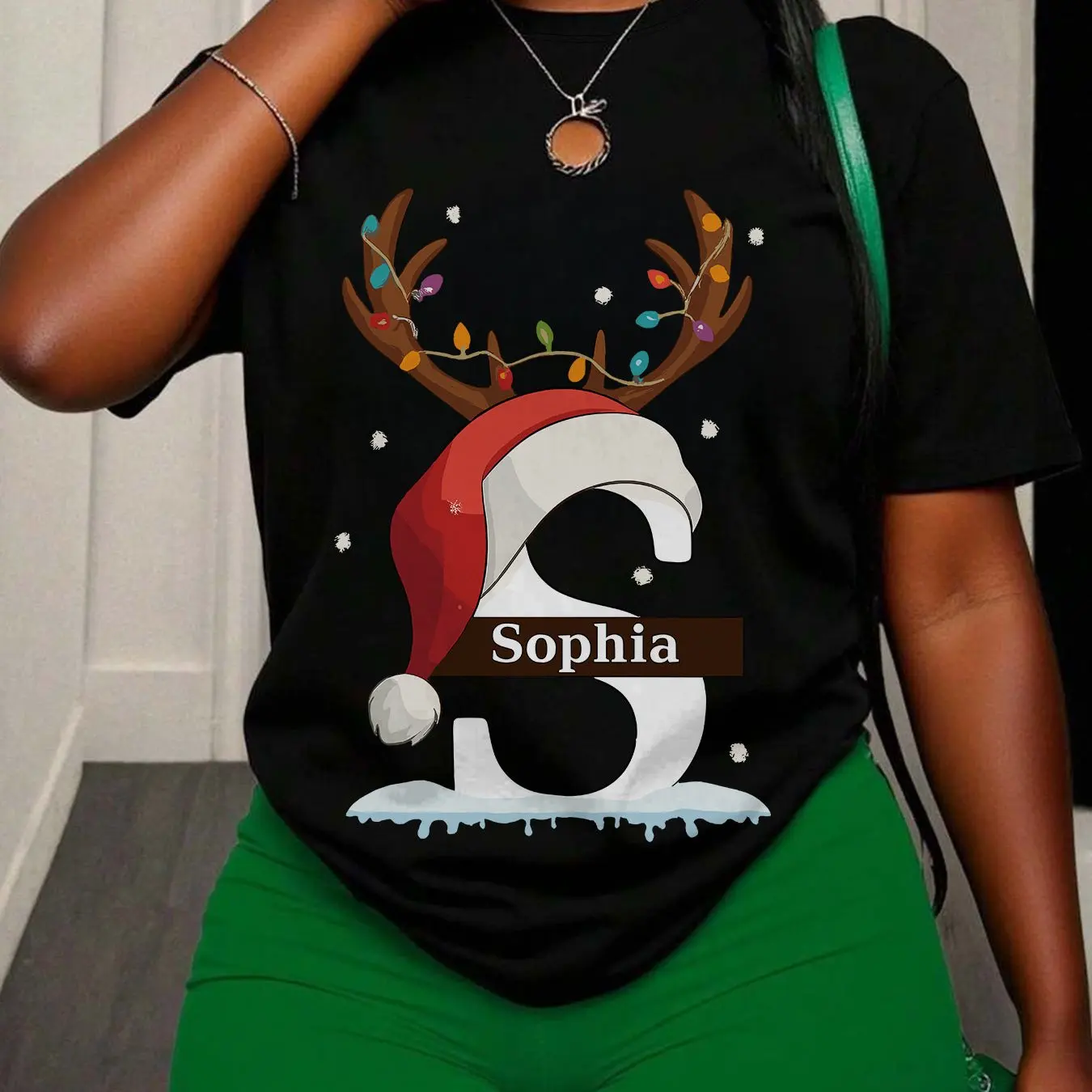 

Christmas Style Fashion Women's T-shirt 3D S Letter Printed Crew Neck Short Sleeve Top Street Hip Hop X'mas Party Female Clothes