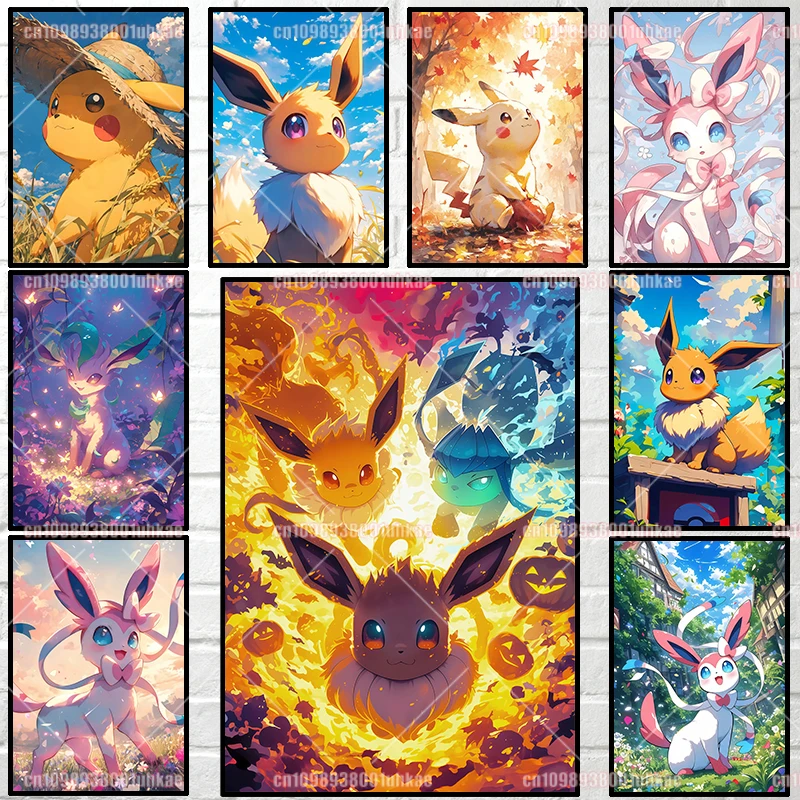 

Anime Pokemon Canvas Painting Arcanine Eevee Pikachu Psyduck Posters and Prints Comic Style Wall Art Decoration Painting Gift