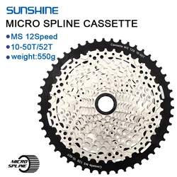 SUNSHINE 12 Speed MS Cassette 10-50T/52T MTB Micro Spline K7 12V Shimano M6100 118 Links Chain for M8100 M9000 M9100 Sprocket