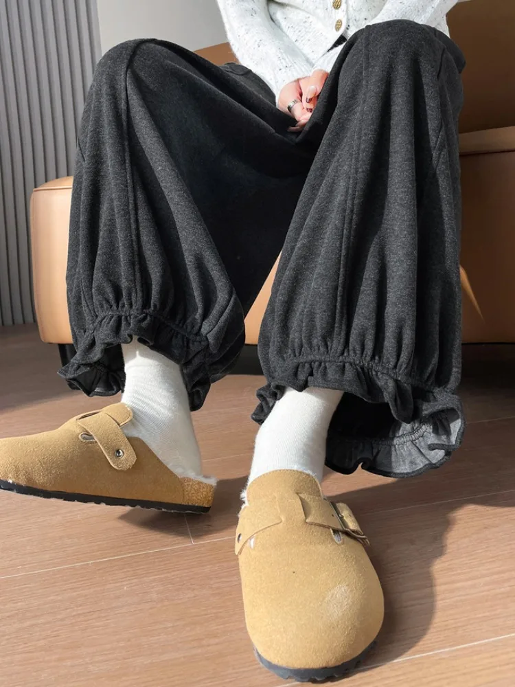 Pantaloni a lanterna pieghettati dolci e giovanili Pantaloni casual a nove punti in lana a vita alta drappeggiati da donna di piccole dimensioni