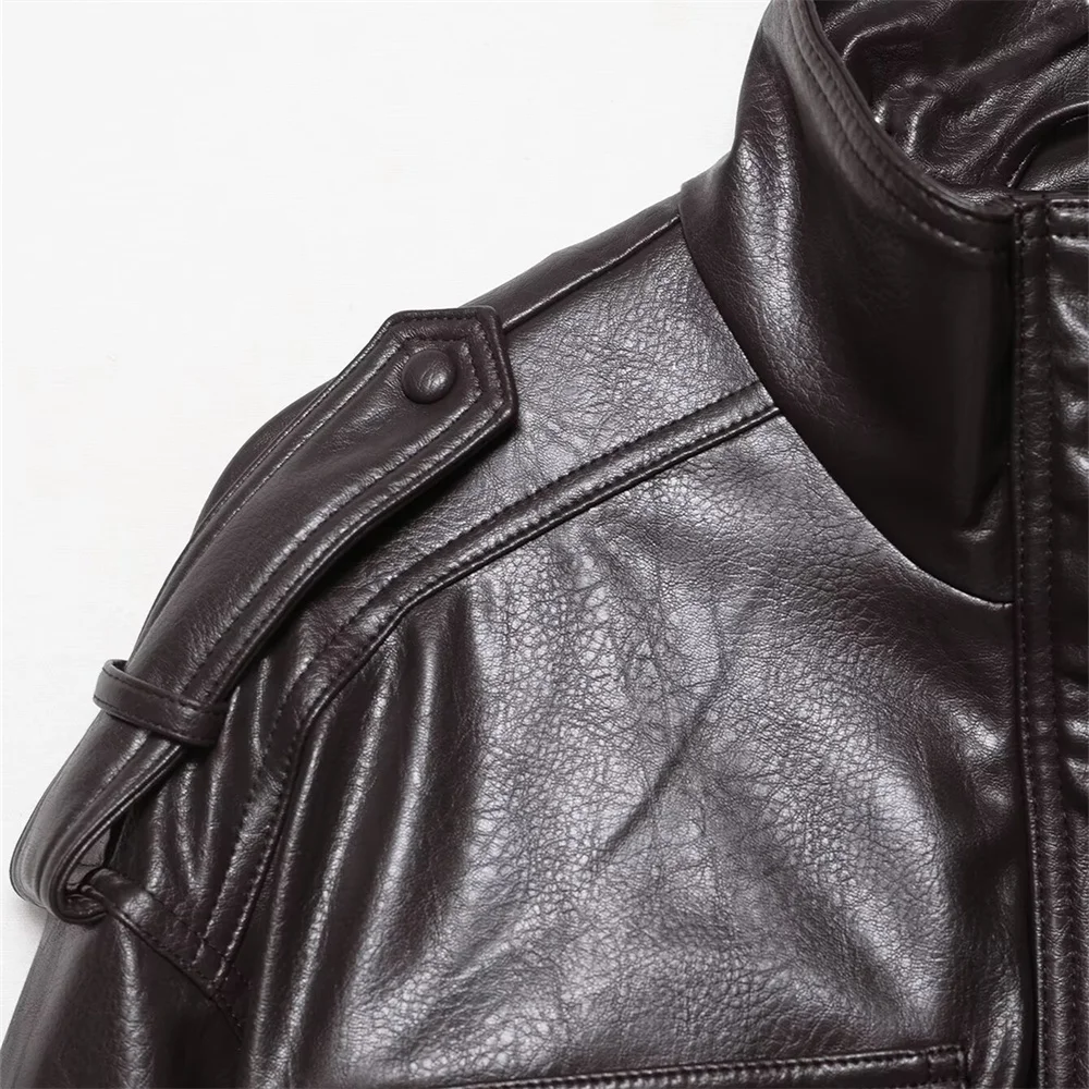 سترة نسائية جديدة غير رسمية متعددة الاستخدامات من الجلد اللامع المقلد بياقة واقفة وأكمام طويلة #6