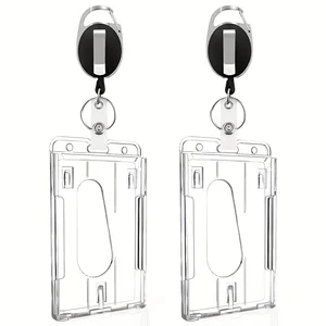 Transparent Card Holder Cases Retractable Keychain Scratch-Proof Student Office ID Bank Card Tab Cases