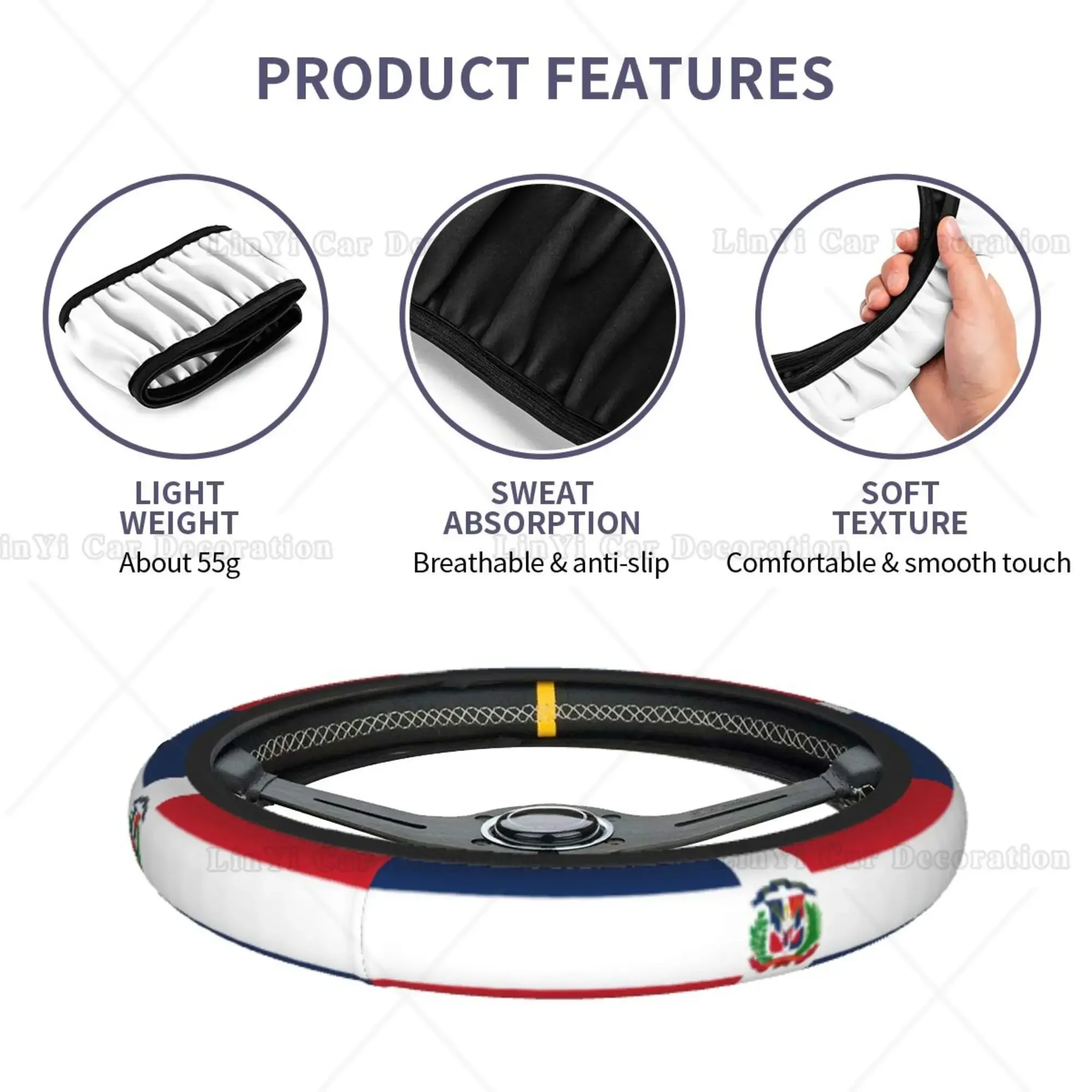 Non-Slip Elastic Steering Wheel Cover Dominican Republic Flag Auto Car Steering Wheel Cover Car Accessories Universal 15 Inch