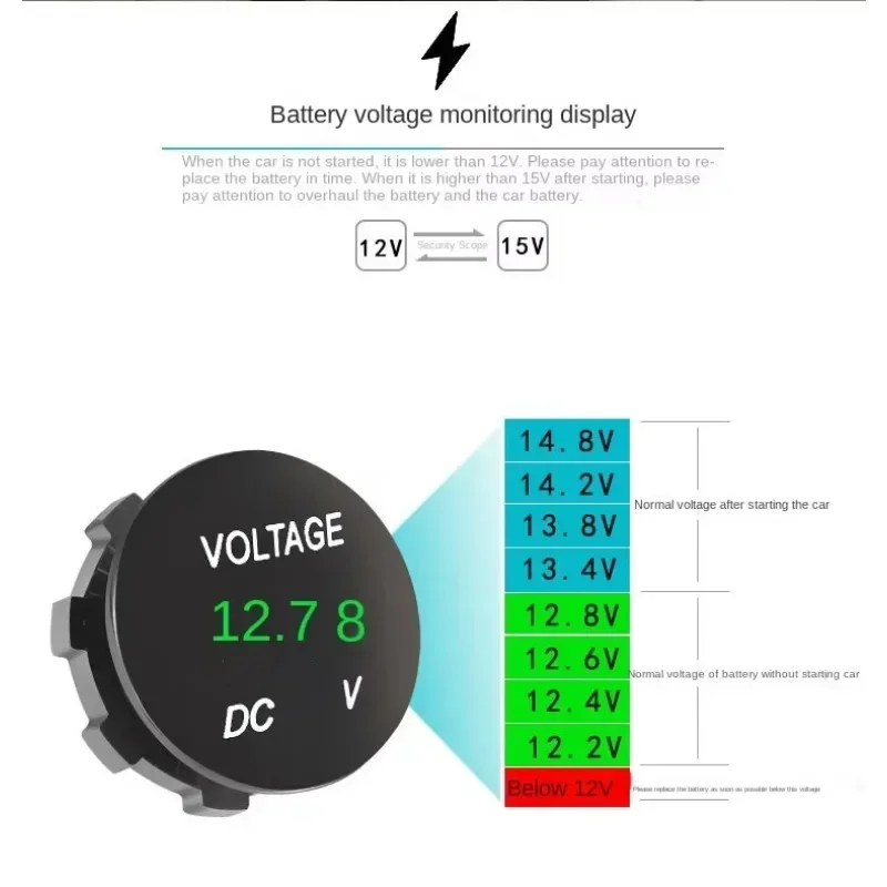 12V 24V LED Digital Display Voltmeter Waterproof Voltage Car Motorcycle Battery Voltmeter Voltage Tester for Car Boat Marine