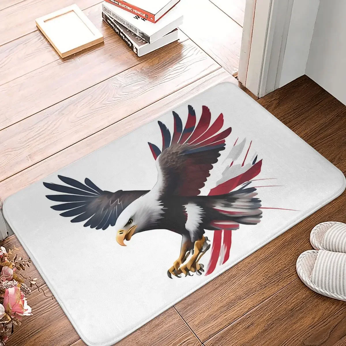 Eagle With Us Flag Wings Anti-Slip Rug Doormat Bath Mat Freedom A Bald Eagle Soaring US Flag On Independence Day Floor Carpet