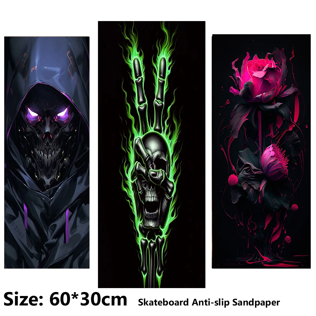 Electric Scooter Anti-slip Sticker Sandpaper Skateboard GripTape Sheet 60*30cm Fierce Dark God, Pink Flower Pattern