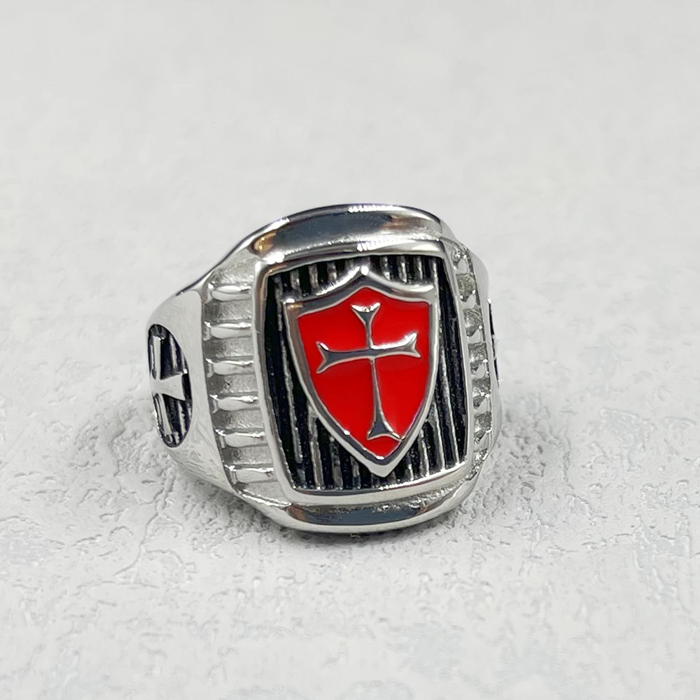 silver color Rider Motorcycle Style Unisex 316L Stainless Steel Cool Ride To Live, Live To Live Cross Red Classic Biker Ring