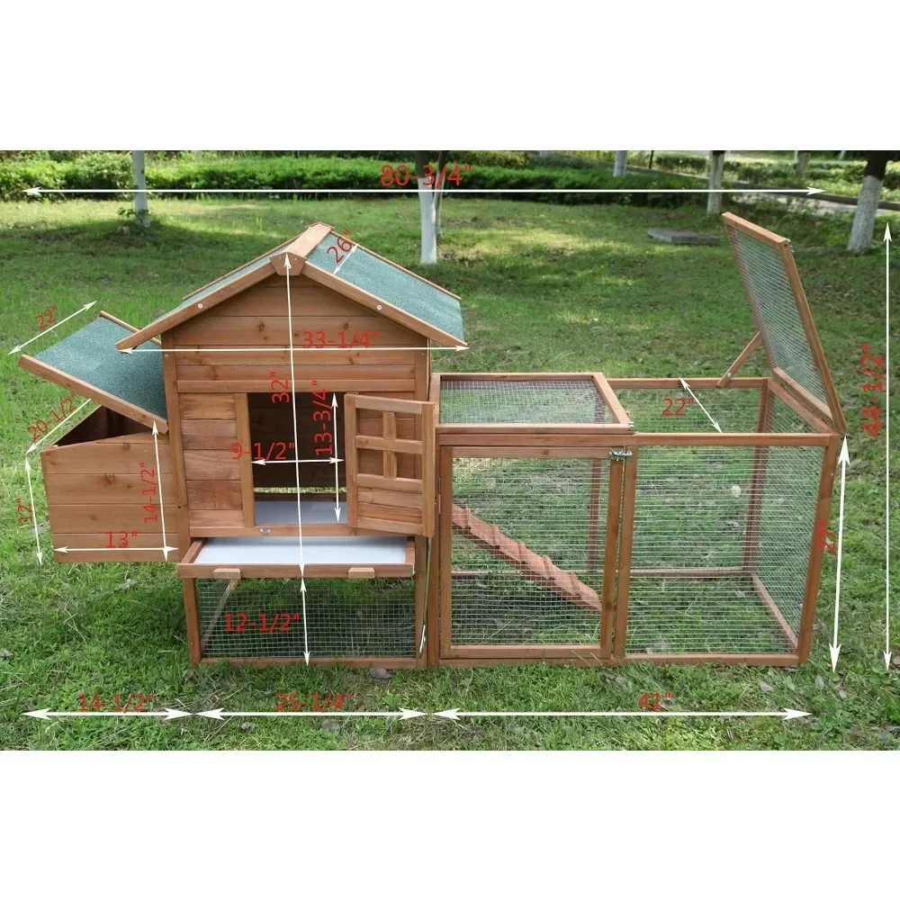 Outdoor 80'' Weatherproof Wooden Chicken Coops Nest Box Hen House Poultry Pet Hutch Garden Backyard Cage (Chicken Coop)