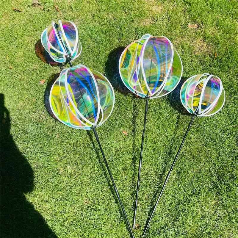 Colorful Reflective Ball Windmill Rainbow Effect Durable Plastic Jade Garden Outdoor Decoration Ornaments