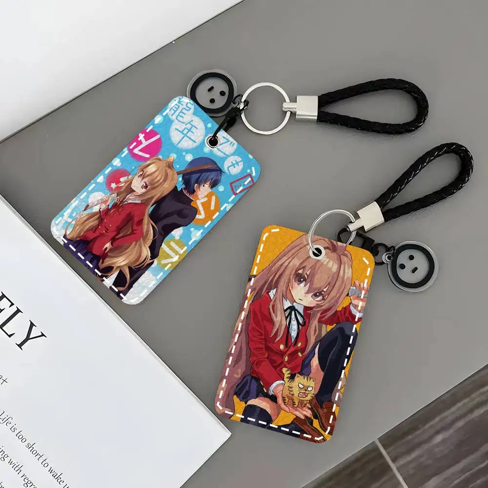 Toradora Card Case Keychain Access Card Bag Key Tag Ring Leather Card Holder Key Ring Access
