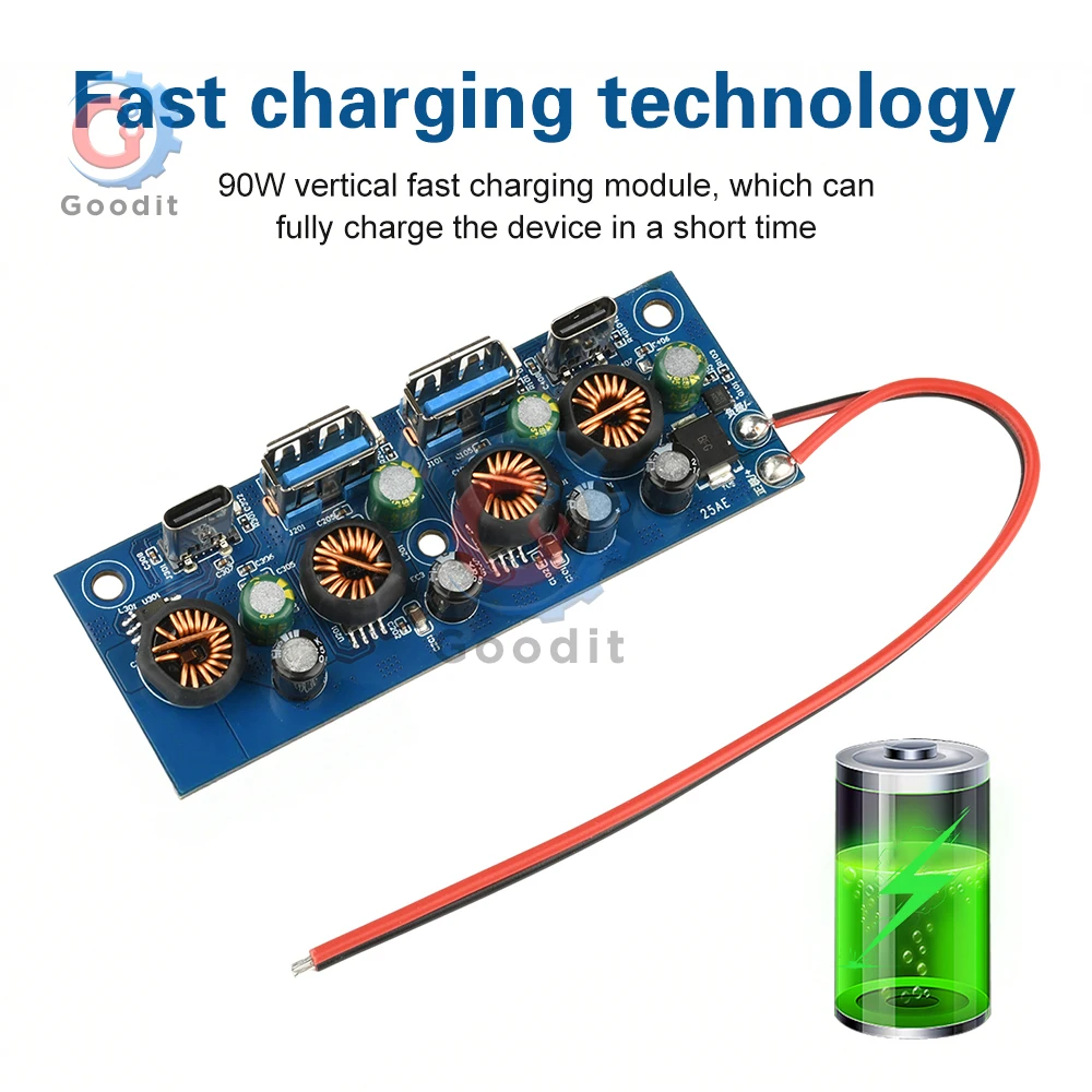 90W Fast Charge Module PD3.0 QC4.0 SCP Type-C USB-A Mobile Phone Quick Charge Adapter 6-35V Step Down Module  for iPhone Samsung