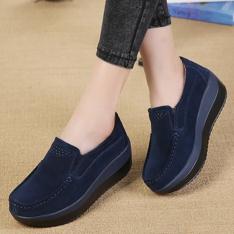 

Spring Autumn Women Flats Platform Loafers Ladies Genuine Leather Comfort Wedge Moccasins Slip On Casual Shoes Zapatos De Mujer