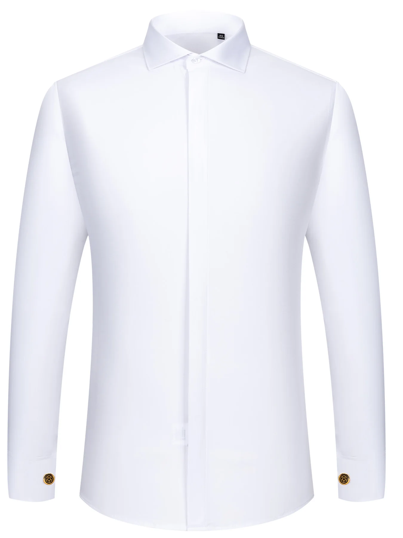 Men's French Cufflink Shirt with Long Sleeves Slim Fit Concealed Buttons Solid Color High End Wedding Dress Formal Men's