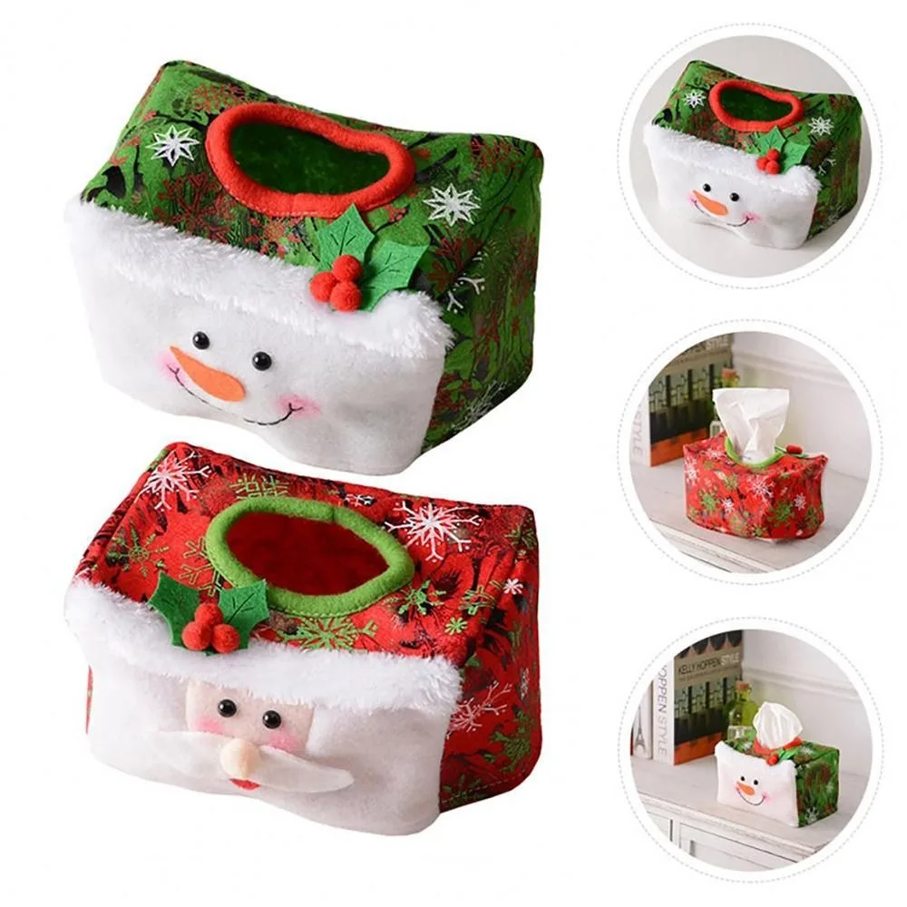 New Red Tissue Paper Box Green Paper Sets Paper Extraction Box Santa Claus Christmas Decorative Christmas Tissue Box Party