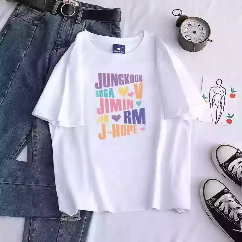 B T S Printed Women's T Shirt Jungkook Jimin V J-Hope Rm Jin Short-Sleeved T-shirt Casual Fashion Women's Polyester Tops Tees