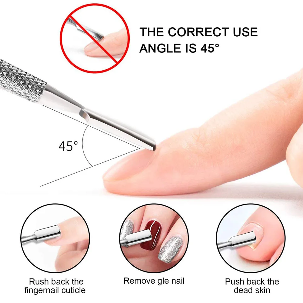 Dissolvant de cuticules en acier inoxydable, poussoir à Double extrémité, nettoyeur de cuticules, élimination du vernis à ongles, grattoir, outil de manucure et de pédicure, 2/3 pièces