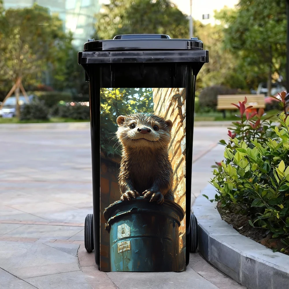 Cute Cartoon Animal Trash Can Sticker, Self-adhesive Waterproof Removable Wall Sticker Customizable Rubbish Bin Stickers Decor