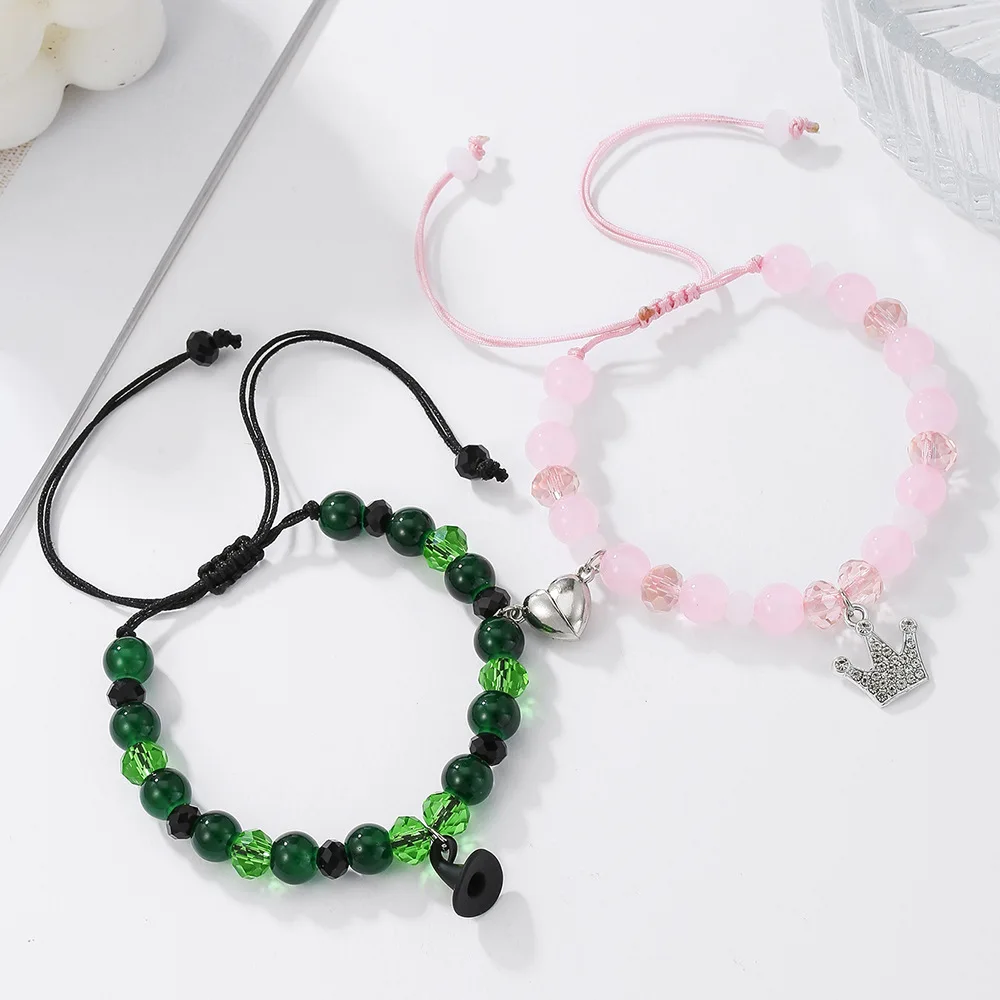 Punk Wicked Friendship Bracelet Set Crown Witch Hat Love Magnetic Buckle for Couples Fans Christmas Valentine's Day Party Gifts