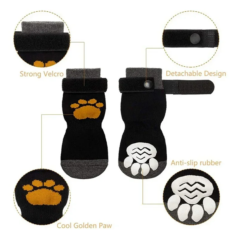 Dog Cat Non-Slip Socks Winter Indoor Adjustable Dog Floor Socks Paws Protector for Small Large Dogs and Cats Accessories