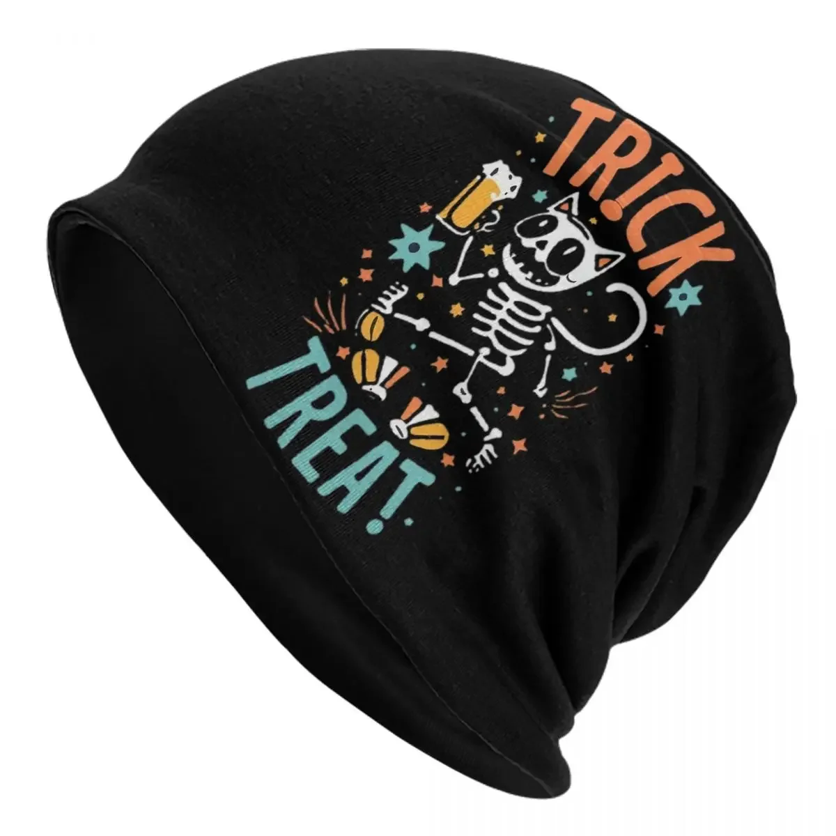 Men Women Funny Halloween Cat Winter Skullies Beanie Outfit Trick Or Treat Bonnet Knit Hat Graphic Print Winter Caps Gift Idea