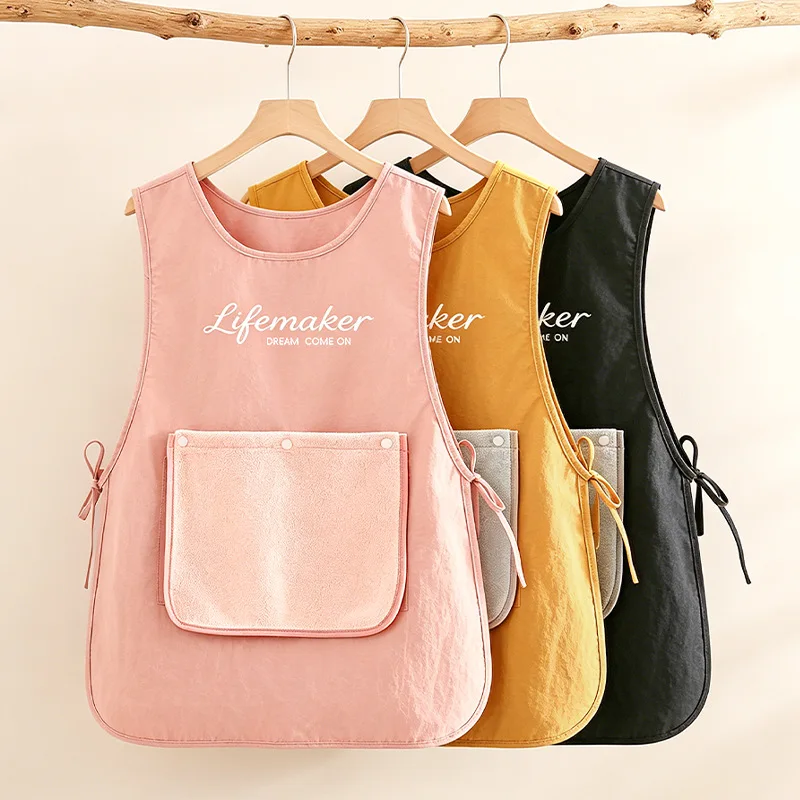 Sleeveless stylish vest for both men and women, fresh and fashionable, with large pockets for hand wiping, kitchen apron, water-