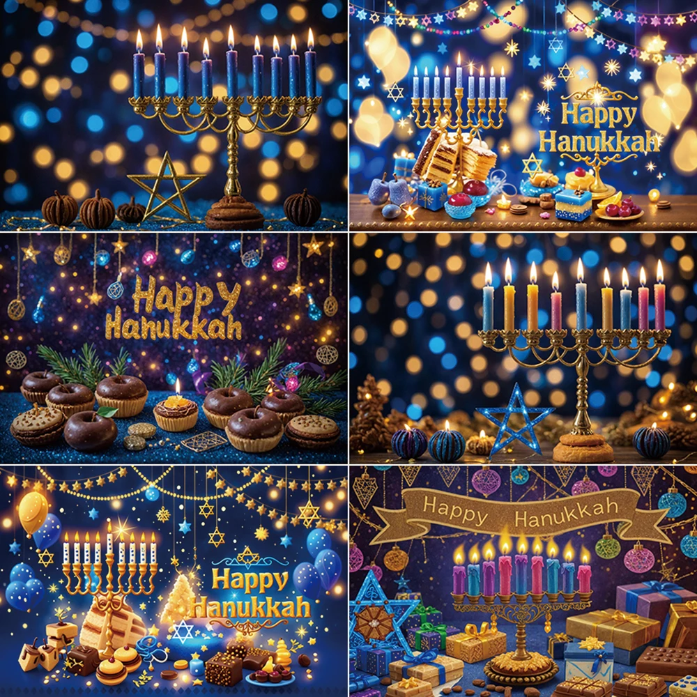 MOON.QG Glitter Judaism Happy Hanukkah Photography Backdrop Bread Candles Bokeh Photocall Background Baby Studio Photozone Props