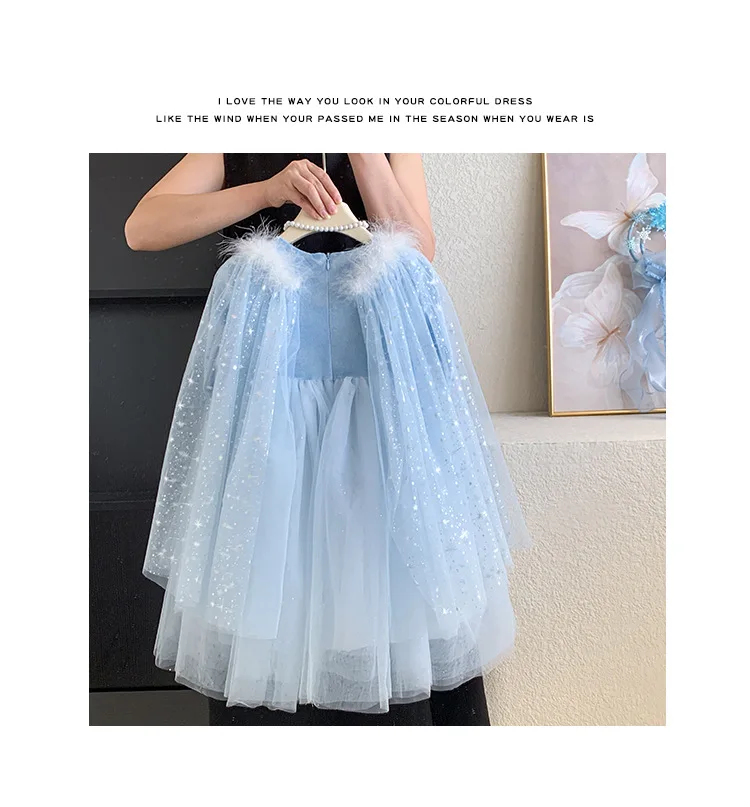 Frühling Herbst Mädchen Prinzessinnenkleid mit Abnehmbaren Schultern Kinder Puff-Tüllkleid Baby Weiches Tüllkleid Kinder-Abendkleid Kinder-Performancekleid – Detail 9