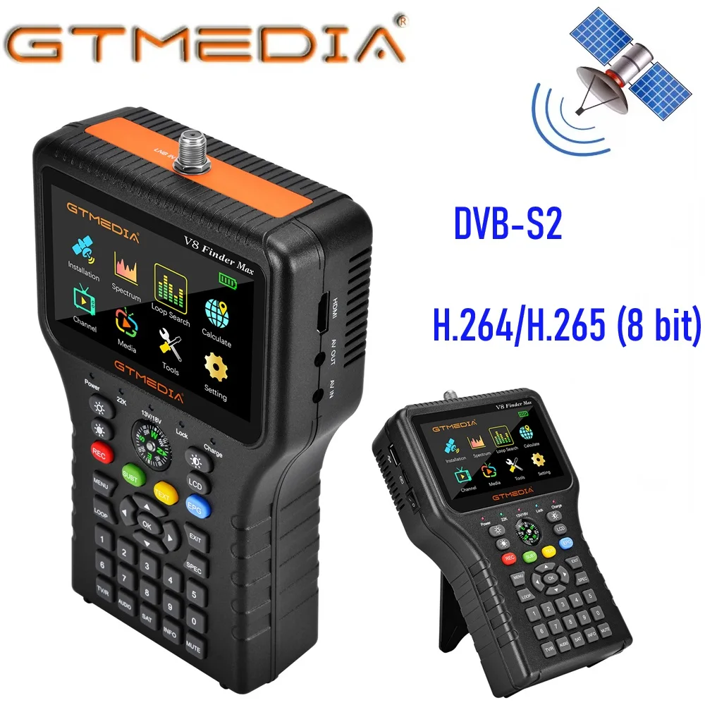 

Gtmedia V8 Finder Max Satellite Signal Finder 4.3inch LCD DVB-S/S2/S2x H.265 ACM Satellite Network 8-Bit locator TV Tuners