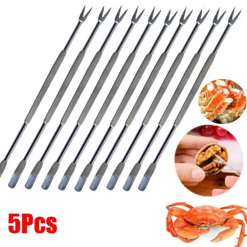 5/1Pcs Seafood Lobster Crab Needle 17cm Stainless Steel Multi-function Double Head Walnut Needle Fruit Fork Spoon Kitchen Gadget