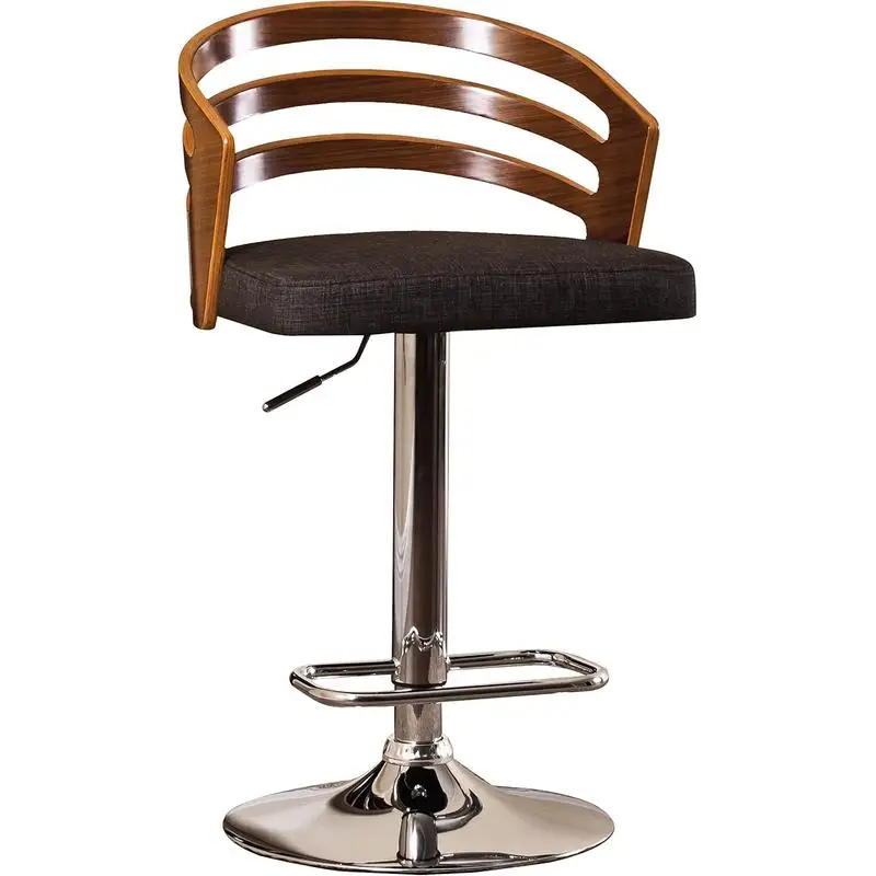 Modern Adjustable Swivel Bar Stool with Cushion, Wooden Back Design, Ideal for Kitchen & Dining, Height-Adjustable, Comfortable