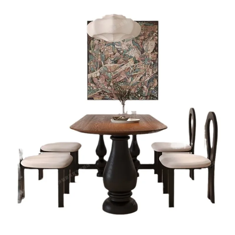 

Black wooden dining table small apartment oval island dining table and chairs