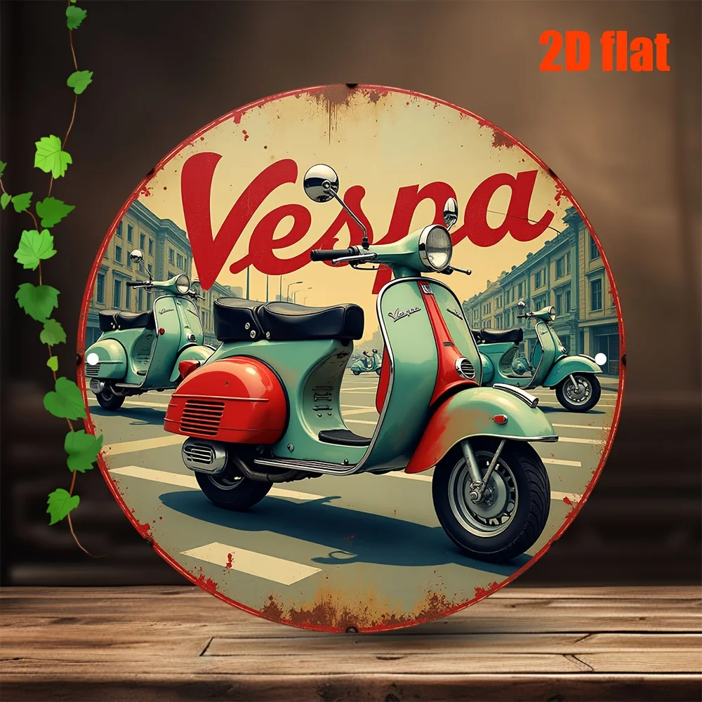 2D Flat, 2D Flat Retro Vesna Scooter Metal Wall Art - Vintage Aluminum Tin Sign, 19.69x19.69inch, Easy to Install, Perfect for B - view 3