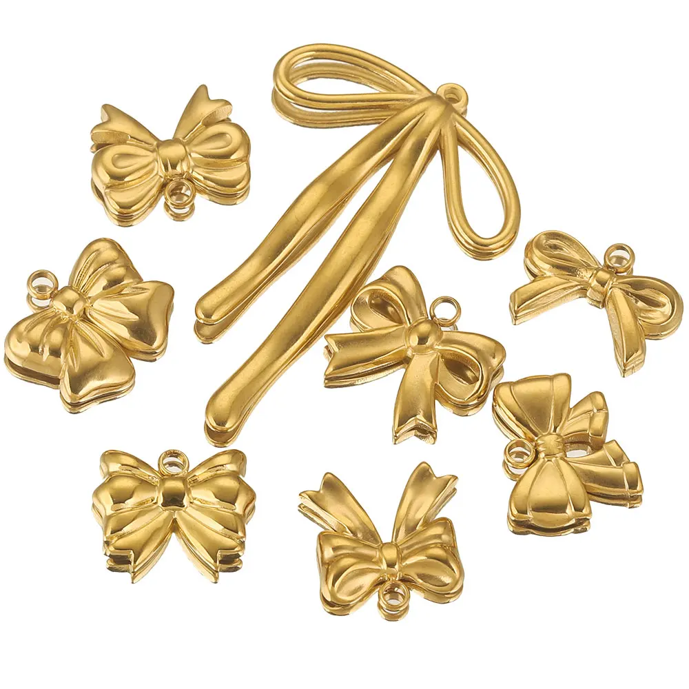 5pcs Stainless Steel Charms Bow Charm Plated Gold Charm DIY Earrings Bracelet Jewelry Making Materials Crafts Wholesale Bulk