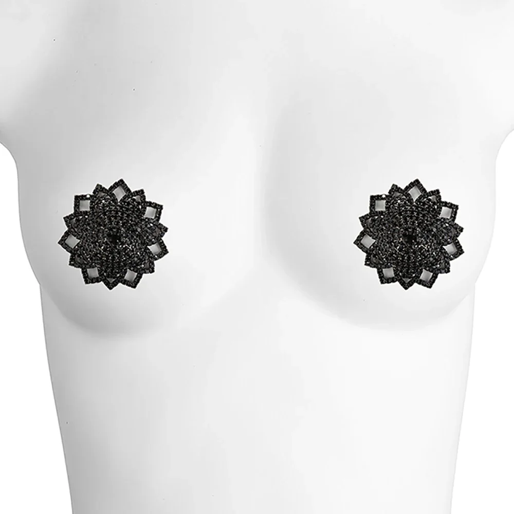 1 Pair Black Rhinestone Nipple Cover Sexy New Women Nipple Pasties Breast Protector Reusable Wear Self Adhesive Nipple Stickers