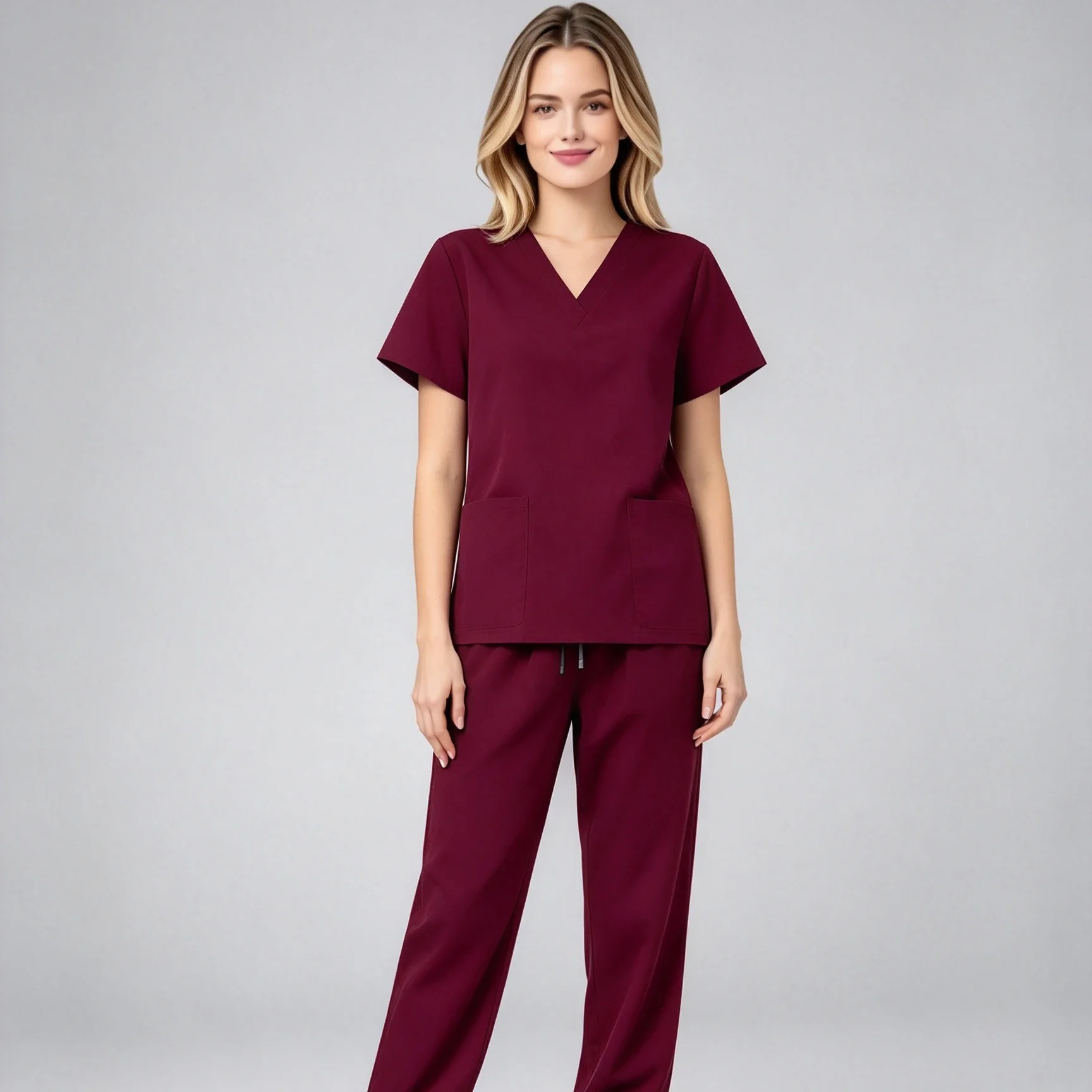 Basic Short Sleeve Long Pants Scrub Suit For Pet Hospital Care Staff Beauty Salon Worker And Nursing Home Caregiver