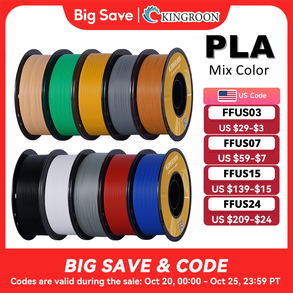 KINGROON PLA Filament 1.75mm 5/10KG pla Plastic For 3D Printer, Standard 1kg/roll 3D Printing Filaments Mix Color Local Shipping