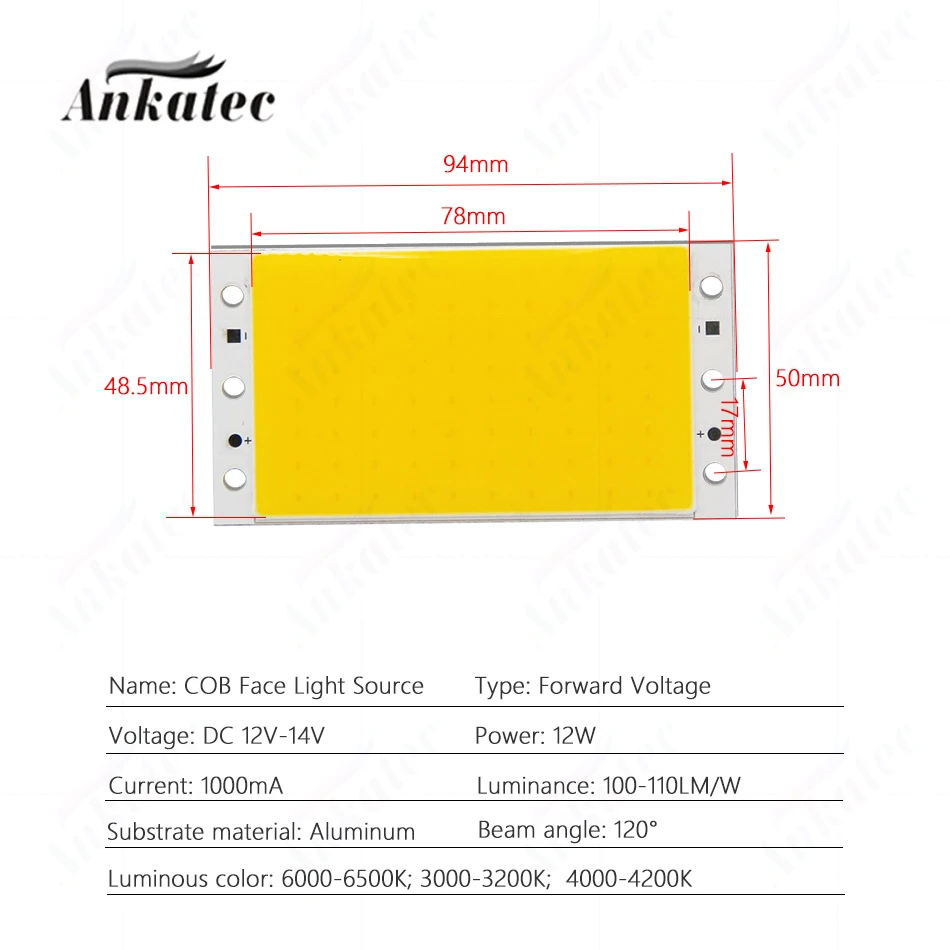 12W 1000mA DC 12V 14V LED Face Light Panel COB perline ad alta potenza Chip di illuminazione rettangolare in alluminio per proiettore per interni ed