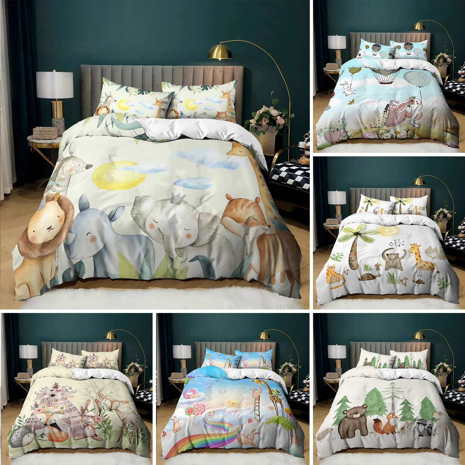 

Animal Duvet Cover Set Queen Cute African Animal Print Twin Bedding Set Microfiber Colorful Jungle Animals Zoo Party Quilt Cover