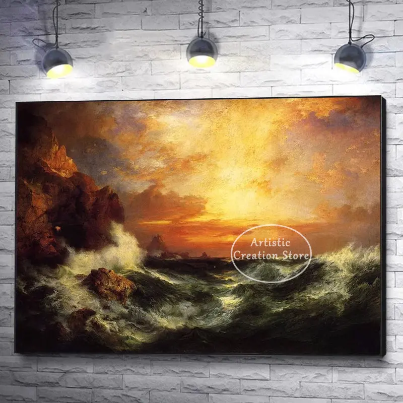 Seascape Sunset Ocean Oil Paintings Prints Canvas Landscape Wall Pictures By Thomas Moran Artwork for Nordic Bedroom Home Decor