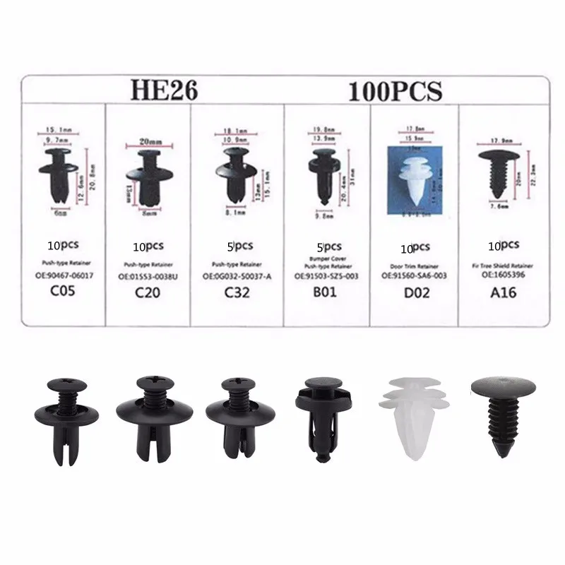 Auto Fastener Clip Kit Fender Rivet Clips Car Body Push Retainer Pin Rivet Bumper Door Trim Panel Retainer Car Clips Bag packag