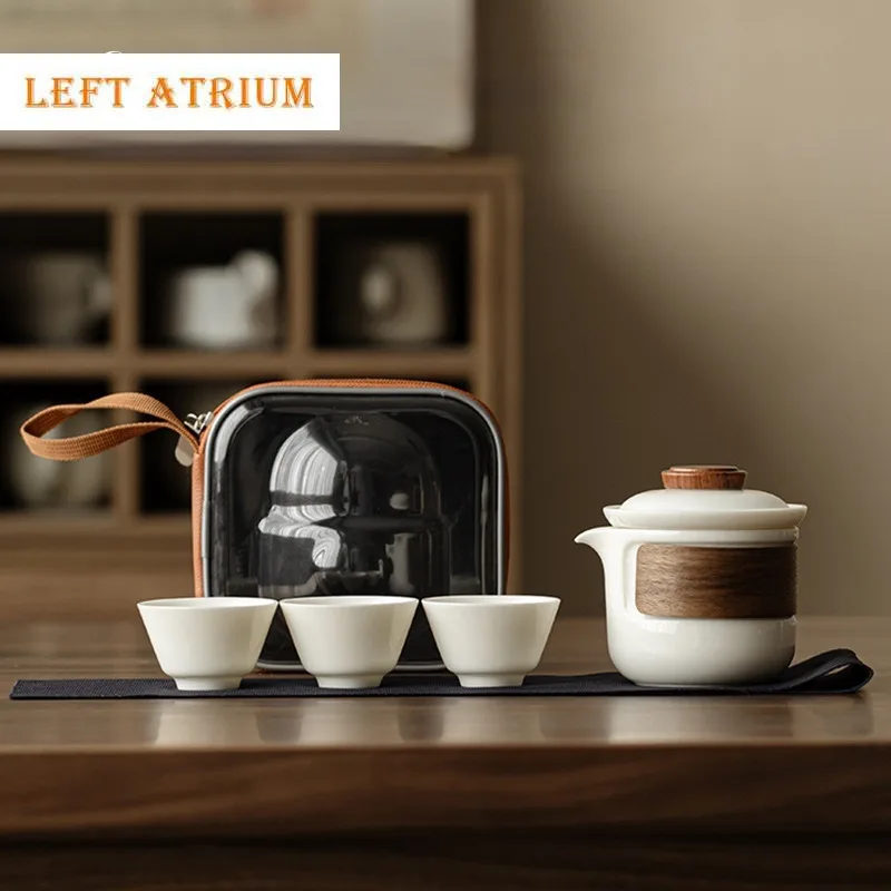 

Sheep Fat Jade Travel Tea Set White Porcelain Portable Cup Ceramic 1 Pot 3 Cups Filter Tool Chinese Teapot Ceremony Tools Puer