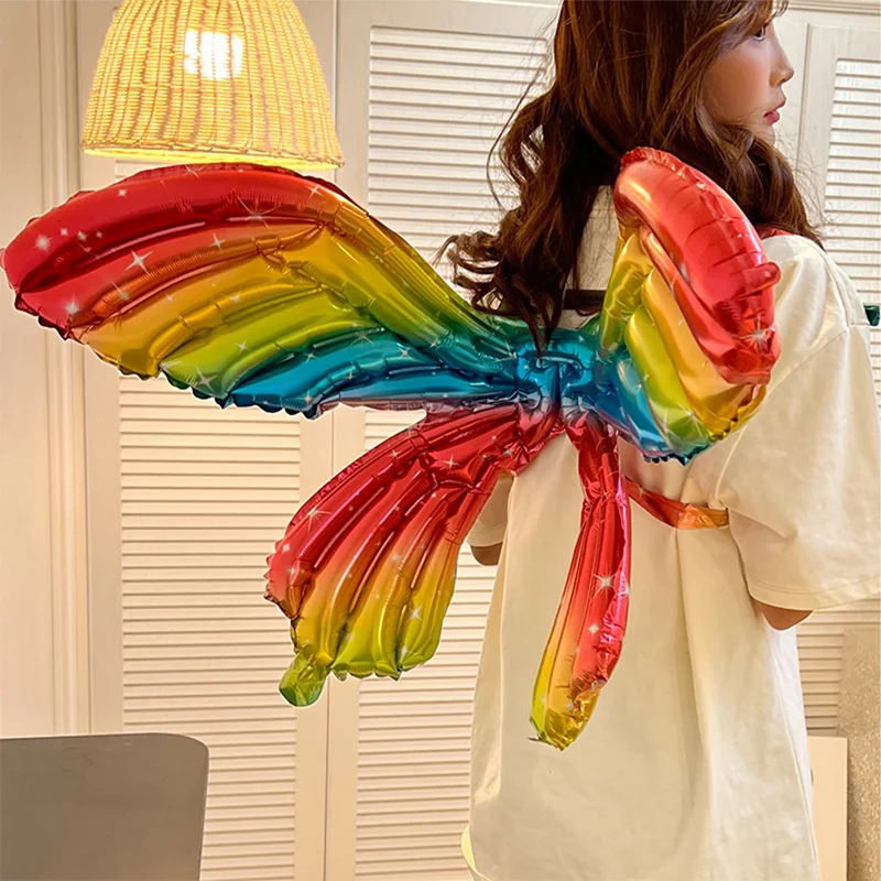 2pcs 3D Butterfly Wing Balloons DIY Backpack Rainbow Gradient Butterfly Foil Ballon Wedding Birthday Party Decorations Shower