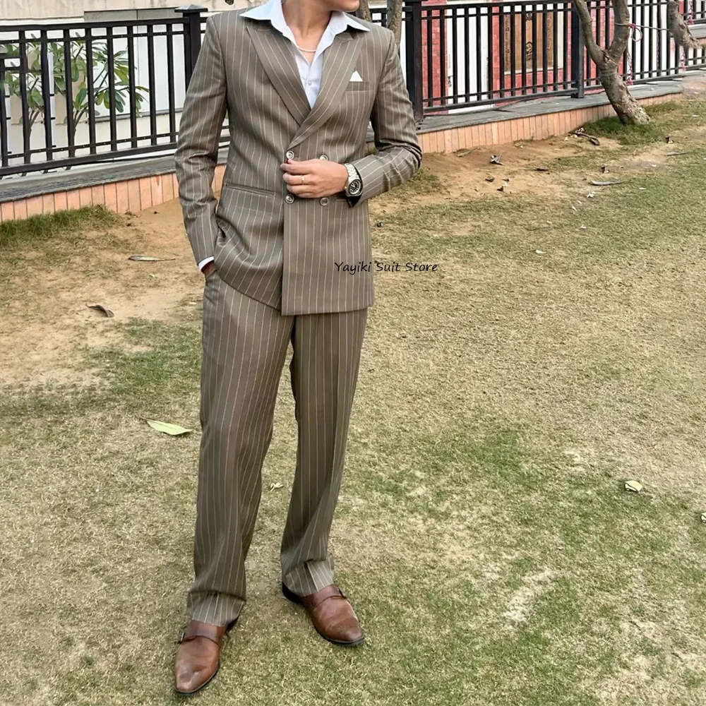 

Мужской костюм из полосатой ткани с заостренными лацканами, повседневный, высококачественный, стильный, комплект из двух предметов