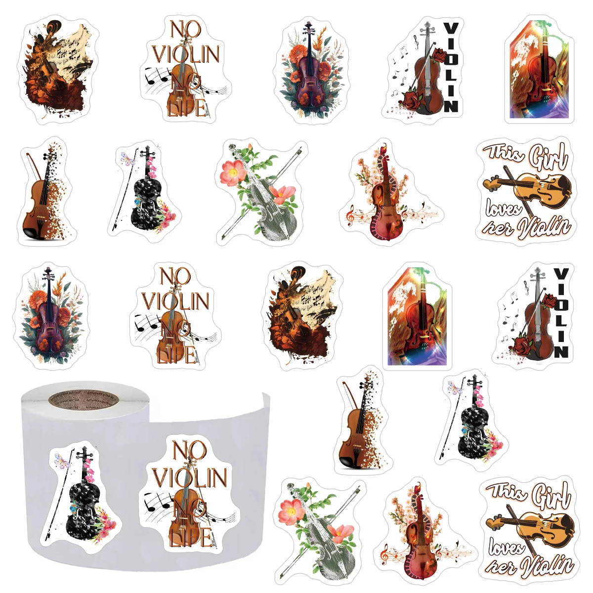 500pcs Violin Musical Instrument Graffiti Stickers, Aesthetics Decal Self Adhesive Scrapbooking Envelopes Handmade,Party Supply