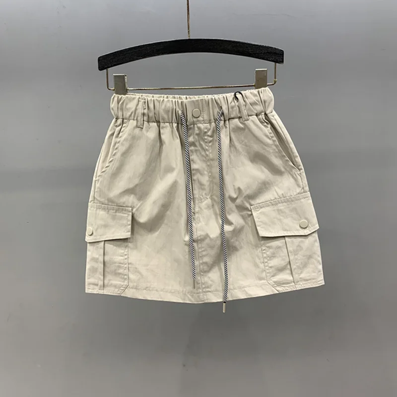 [ZOCI] Elastic High Waisted Drawstring Workwear Women 2024 Summer New Style Girl A-line Casual Hip Hugging Short Skirt