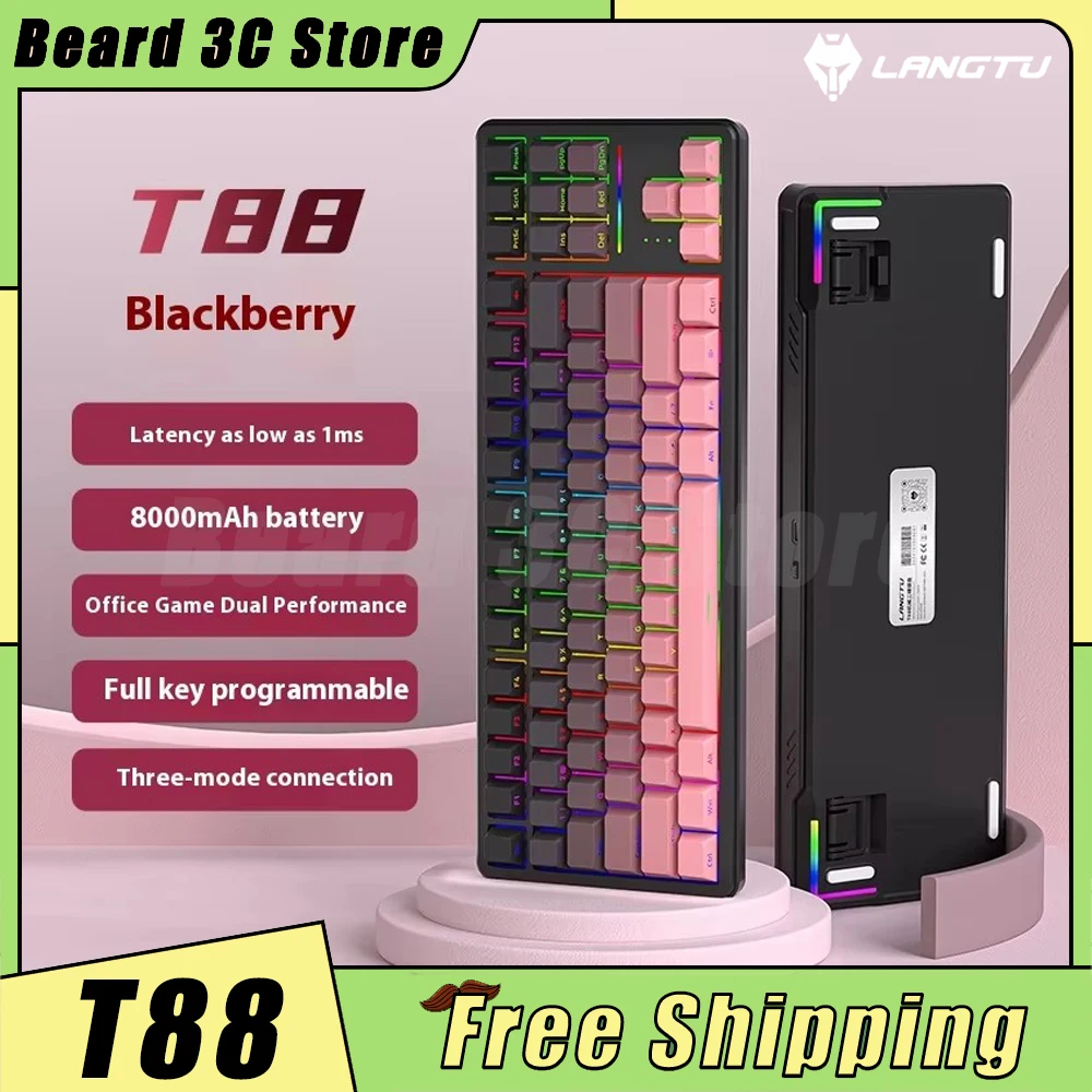 Langtu T88 Mechanical Keyboard Tri Mode RGB Bluetooth Wireless Gaming Keyboard Hotswap Side carving Custom Pc Gamer Accessories